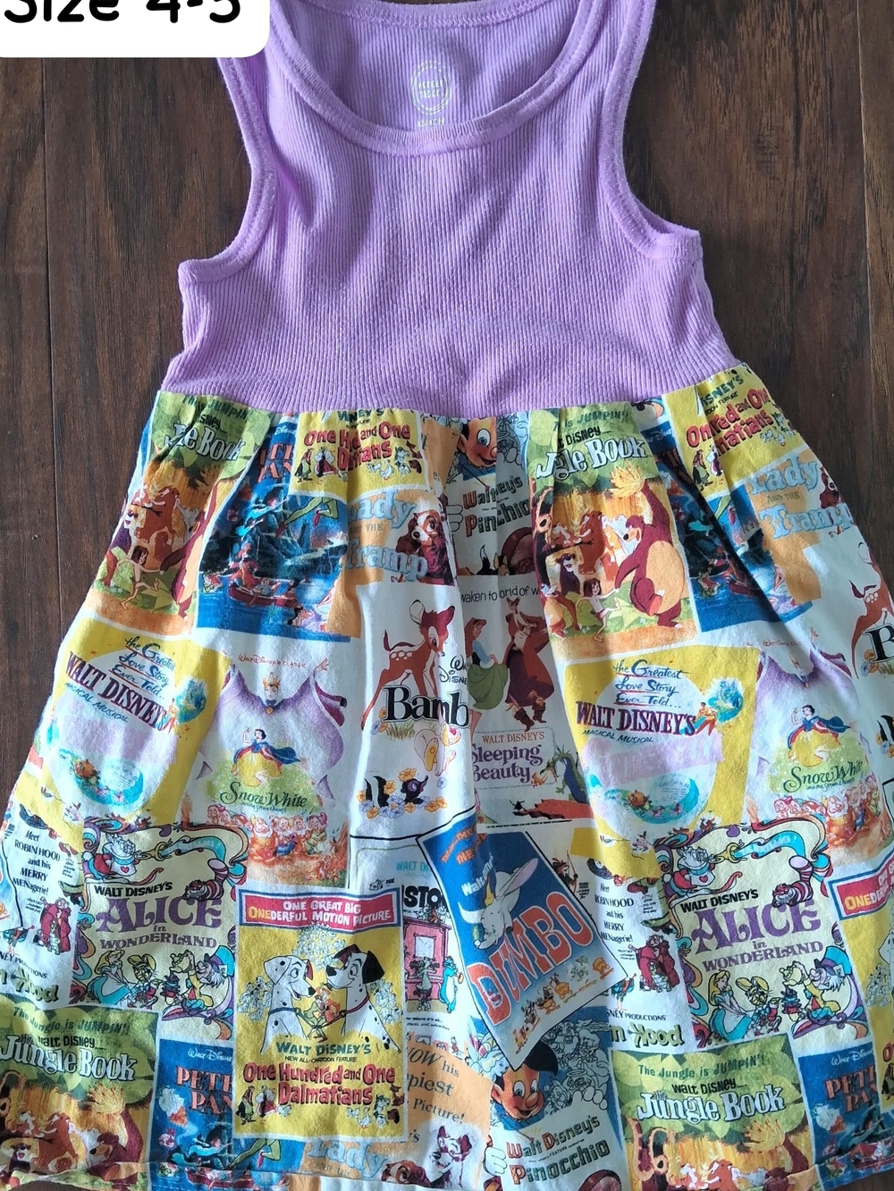 Girls Lavender Tank Top Dress with Disney Vintage Poster Skirt